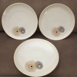 Hutschenreuther 3 Plates 8” Hohenberg Germany Gold Atomic Sunburst Rare VTG